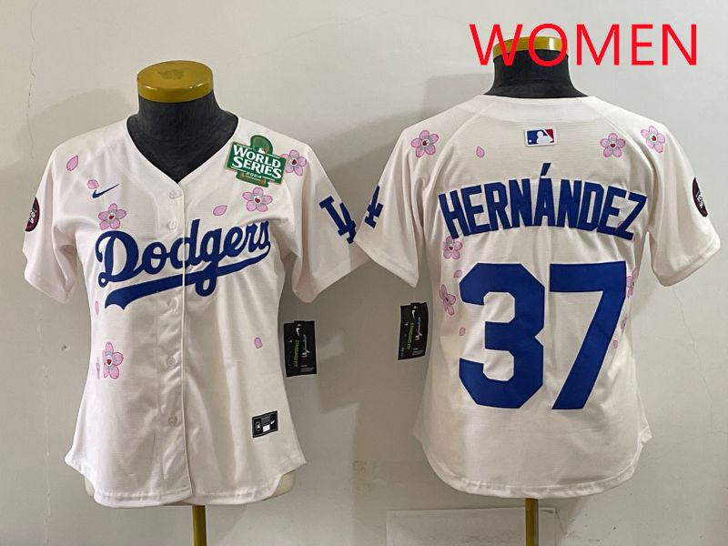 Women Los Angeles Dodgers #37 Hernandez Cream Sakura Edition 2025 Nike MLB Jersey style 35->women mlb jersey->Women Jersey